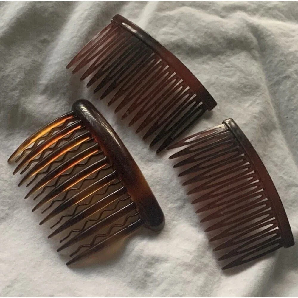 Vintage Goody Side Tooth Comb Hair Pull Lot of 3 Made in USA Tortise Shell Brown